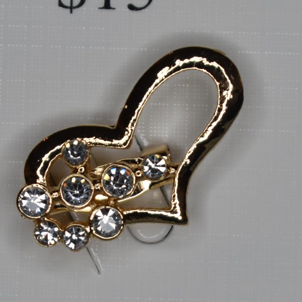 🔥 3/$15 NWT Bijoux by Meera Gold Heart and Rhinestone Lapel Pin